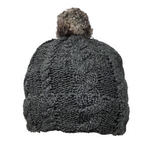 Arctic Paw Beanie Hat Gray OS Stretch Hand Knitted Pom Pom Fleece Lined Blank
